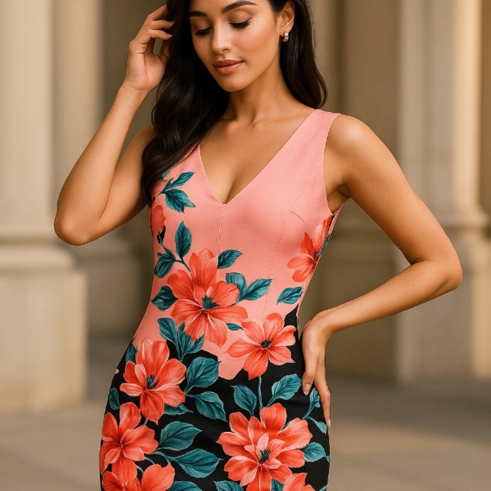 Donna Ricco Coral Multi Floral Dress